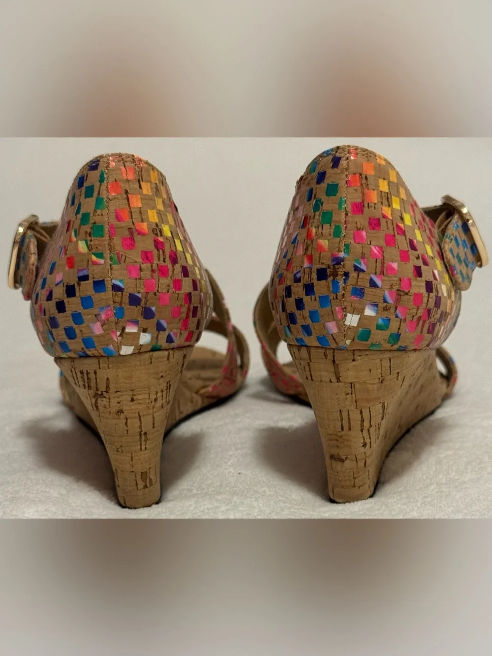 Vaneli Women’s Marise Rainbow Strappy Wedge Cork Sandals Size 9.5